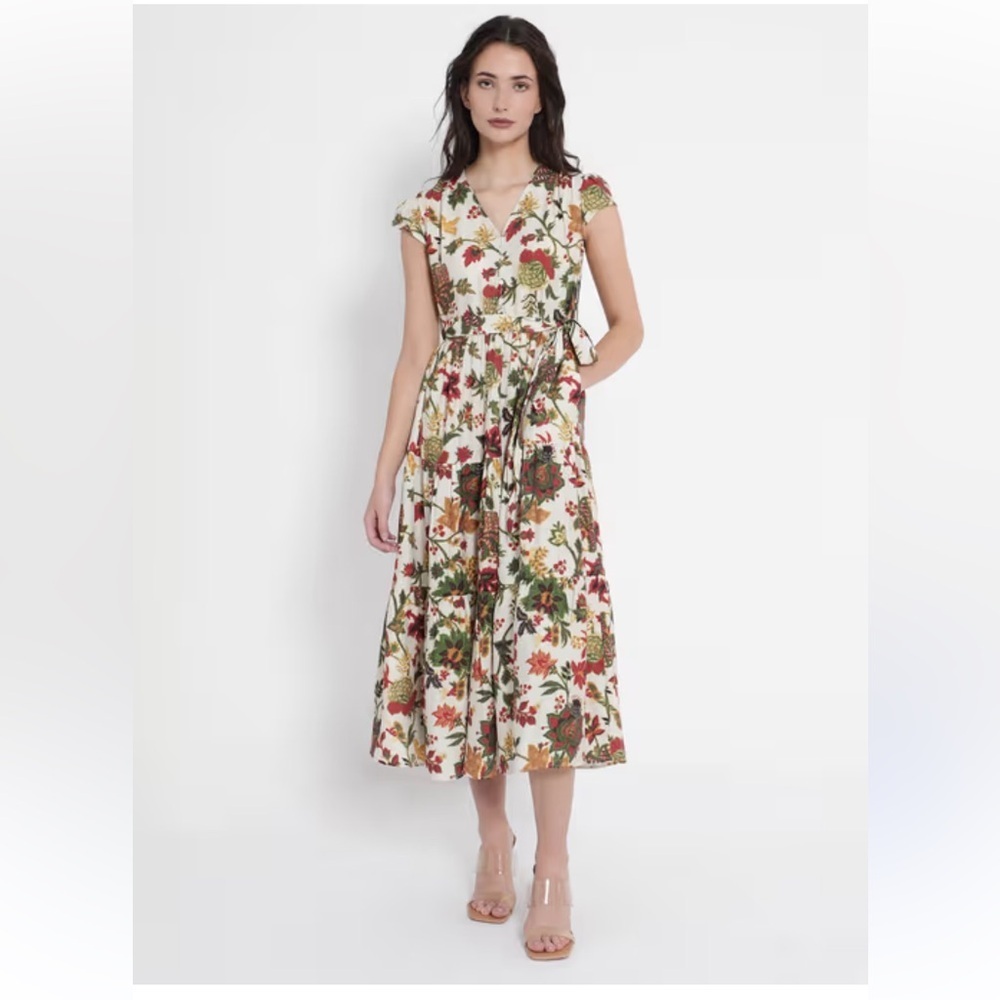 Mint Limit Women Tosa Floral Printed Multi-Color Midi Dress Size Large - Picture 1 of 16